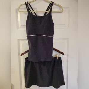 Lands' End Women's 2 pc  Swimsuit Set Tankini Strap Top Skirt Navy Blue Size 12